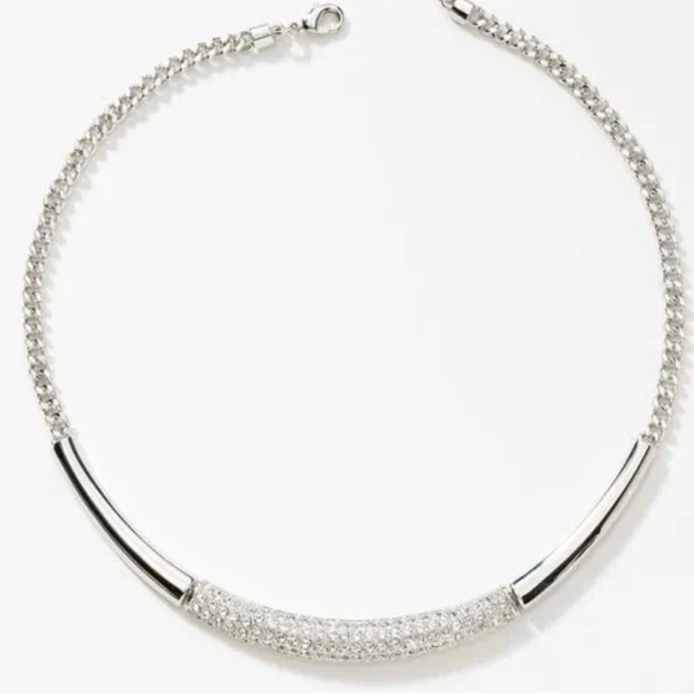 Touchstone Crystal WHITE COLLAR necklace adjustable chain 15-18” NIB big sparkle